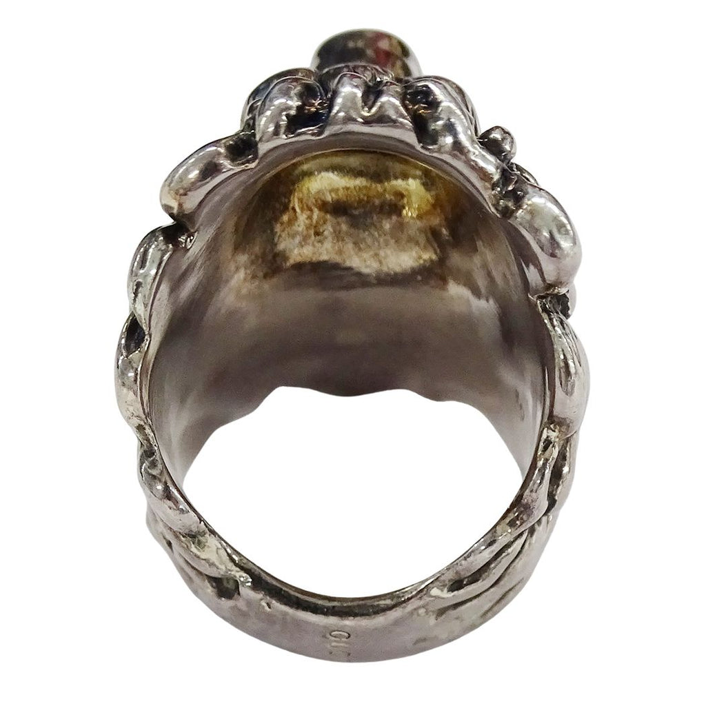 Gucci Ring Metal Stone Lion Head Silver Black — view 4
