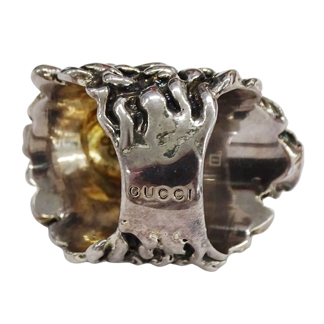 Gucci Ring Metal Stone Lion Head Silver Black — view 5