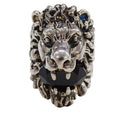 Gucci Ring Metal Stone Lion Head Silver Black