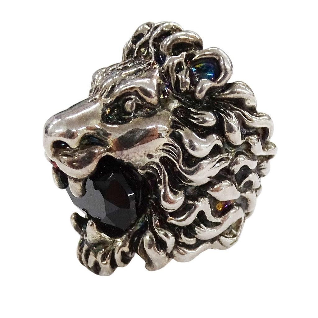 Gucci Ring Metal Stone Lion Head Silver Black — view 2
