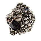 Gucci Ring Metal Stone Lion Head Silver Black — view 2