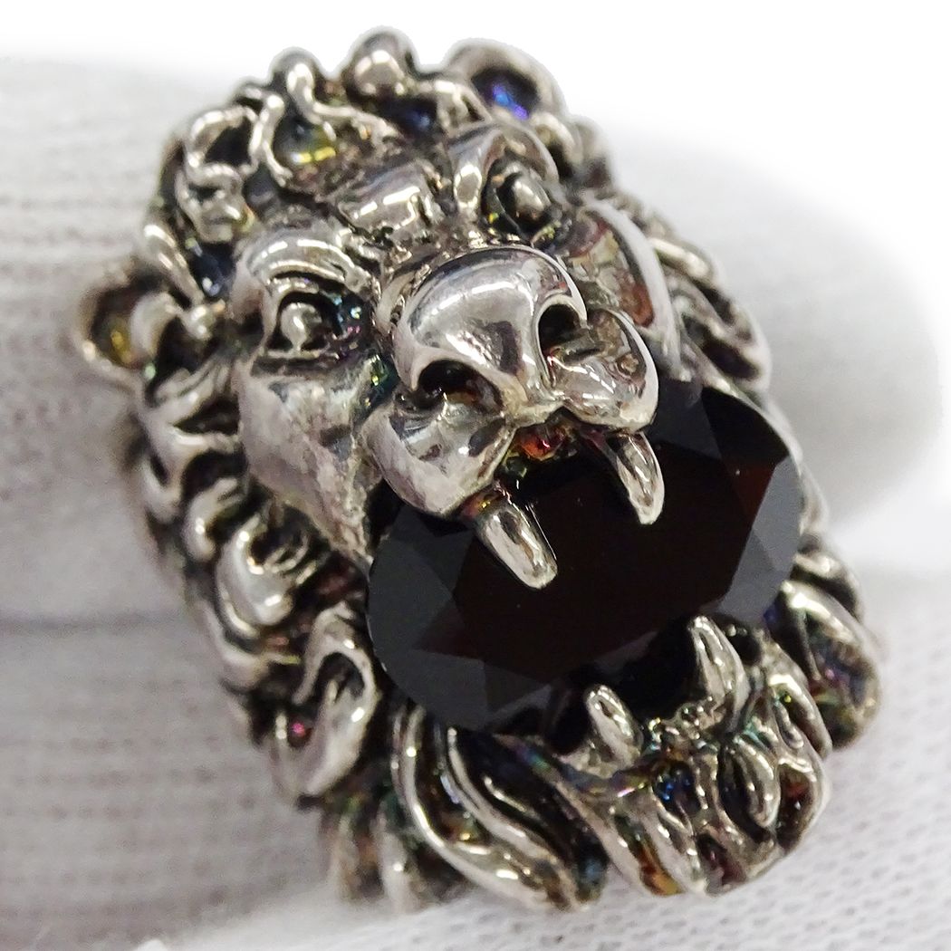 Gucci Ring Metal Stone Lion Head Silver Black — view 8