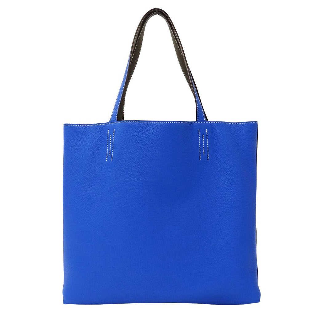 Hermes Tote Double Sens 45 Taurillon Clemence Etoupe Blue Reversible — view 6