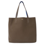 Hermes Tote Double Sens 45 Taurillon Clemence Etoupe Blue Reversible