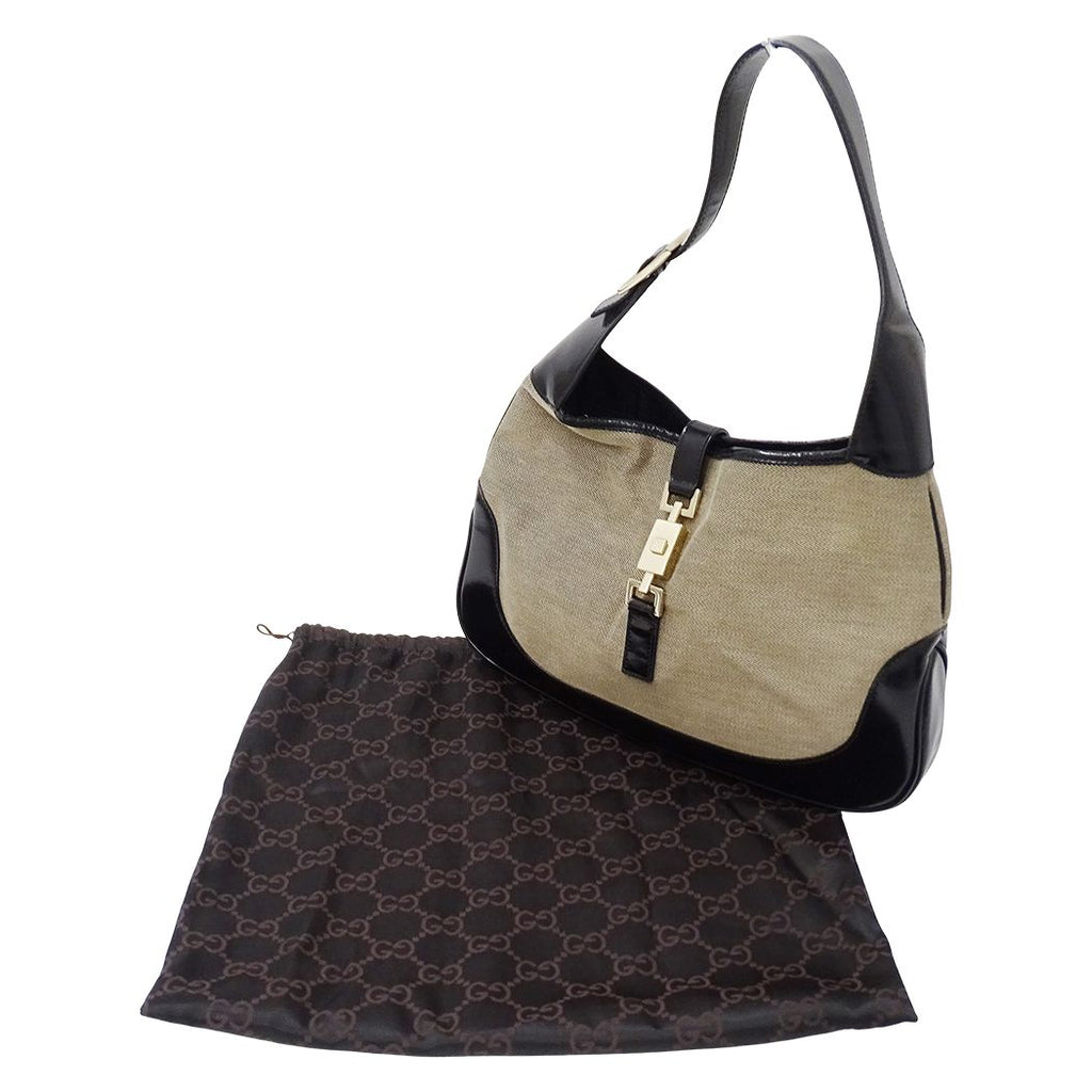 Gucci Shoulder Bag Jackie Canvas Beige Black — view 7