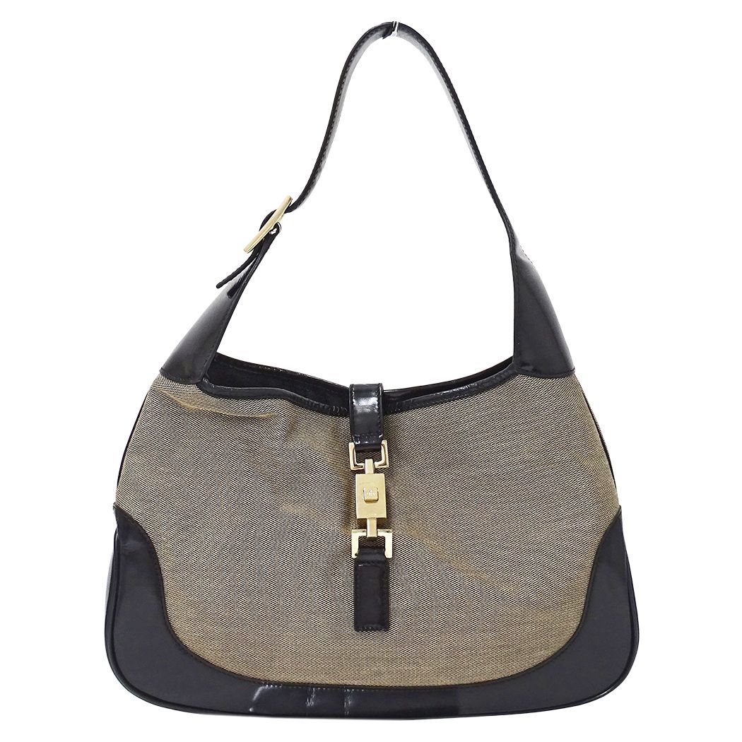 Gucci Shoulder Bag Jackie Canvas Beige Black