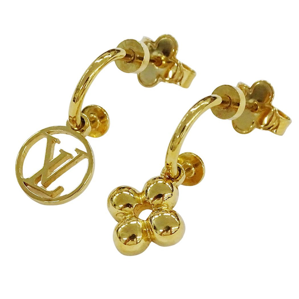 Louis Vuitton Earrings Blue Ming Gold Logo Feminine