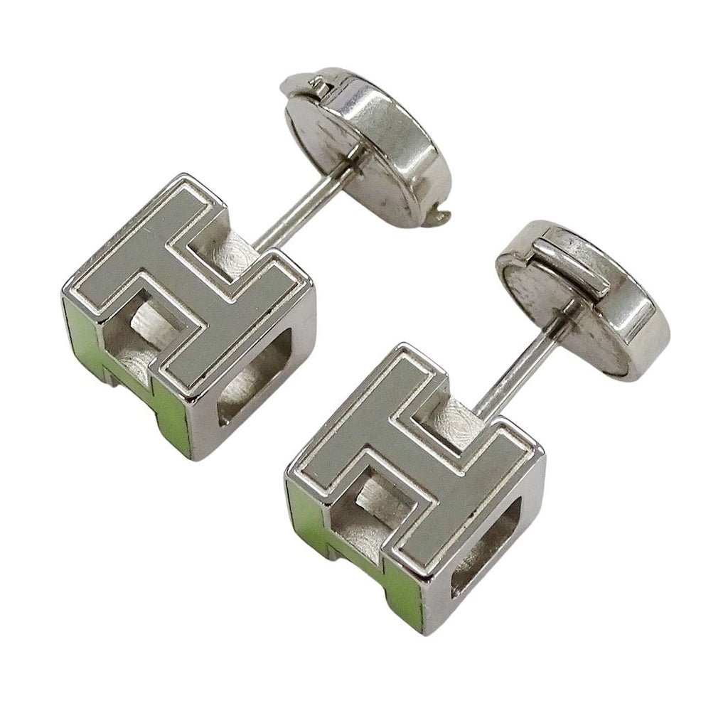 Hermes Earrings Cage Ash Cube Green Silver Small Delicate — view 5