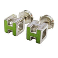 Hermes Earrings Cage Ash Cube Green Silver Small Delicate
