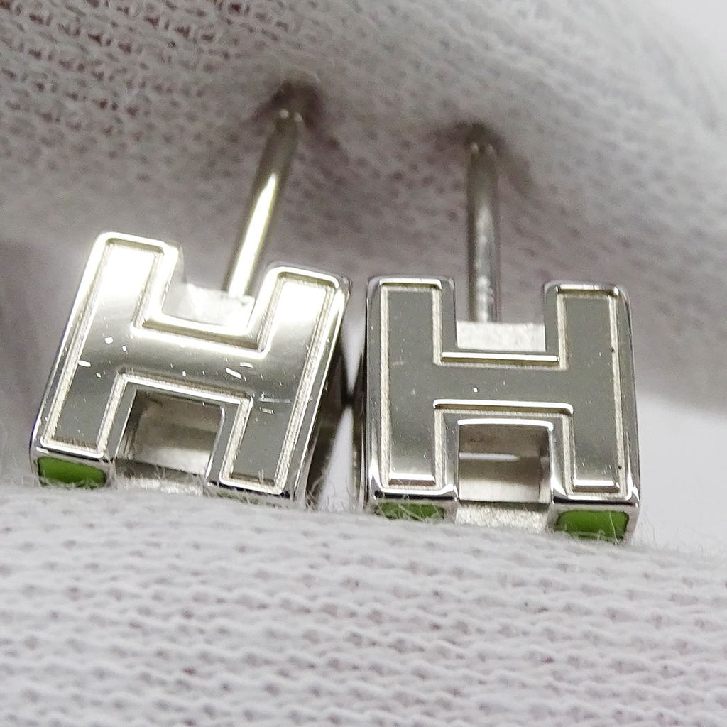 Hermes Earrings Cage Ash Cube Green Silver Small Delicate — view 9