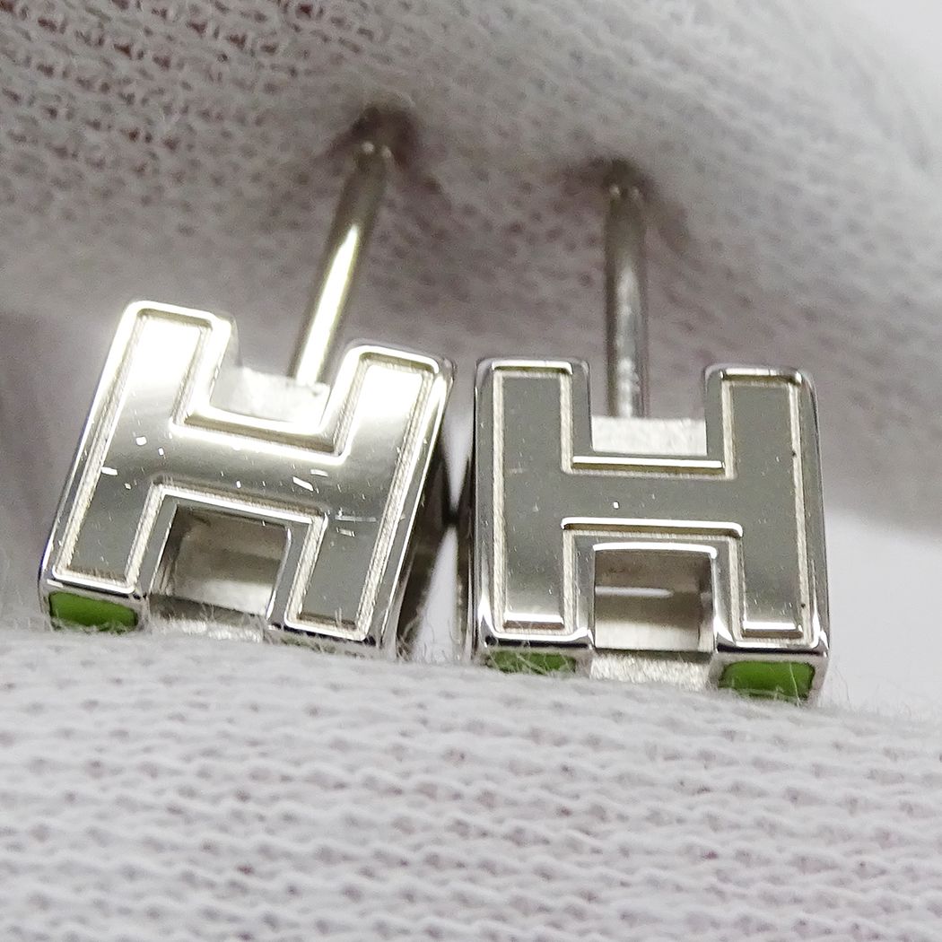 Hermes Earrings Cage Ash Cube Green Silver Small Delicate — view 9