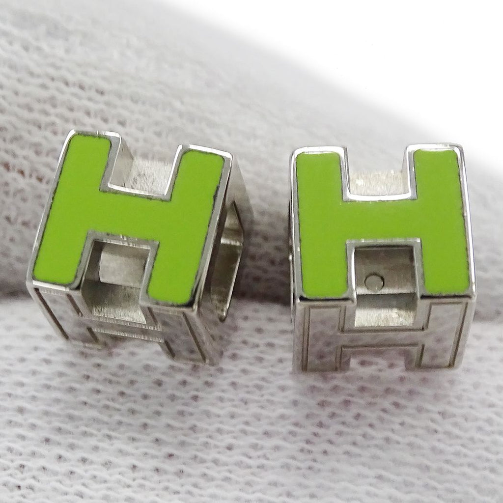 Hermes Earrings Cage Ash Cube Green Silver Small Delicate — view 8