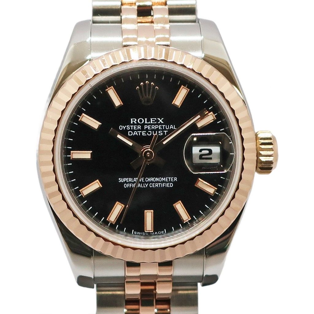Rolex Ten Polished Datejust 26 D No SS PG Black Automatic Winding Watch