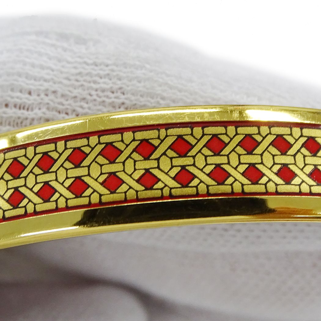 Hermes Bangle Enamel PM Metal Gold Red Cloisonne Bracelet — view 8