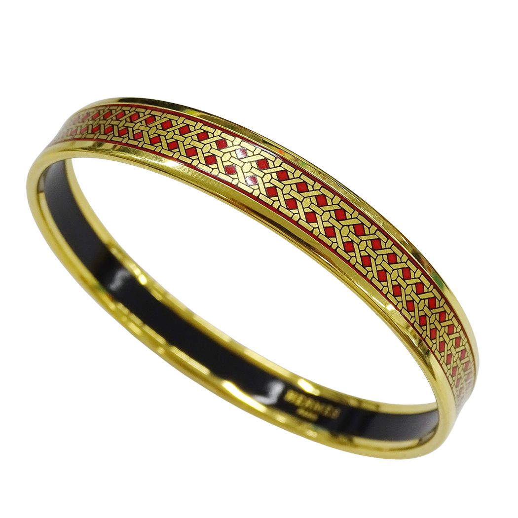 Hermes Bangle Enamel PM Metal Gold Red Cloisonne Bracelet — view 3