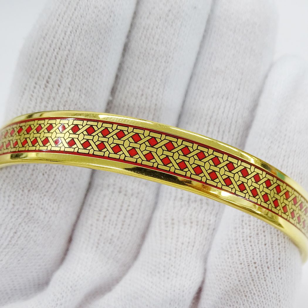 Hermes Bangle Enamel PM Metal Gold Red Cloisonne Bracelet — view 7