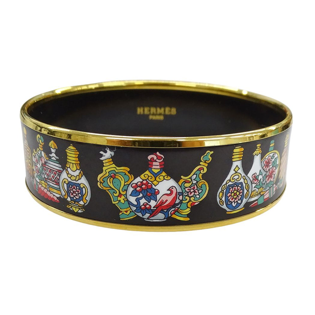 Hermes Bangle Enamel GM Metal Gold Black Multi Jar Cloisonne Bracelet — view 2