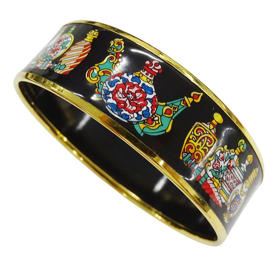Hermes Bangle Enamel GM Metal Gold Black Multi Jar Cloisonne Bracelet — view 4