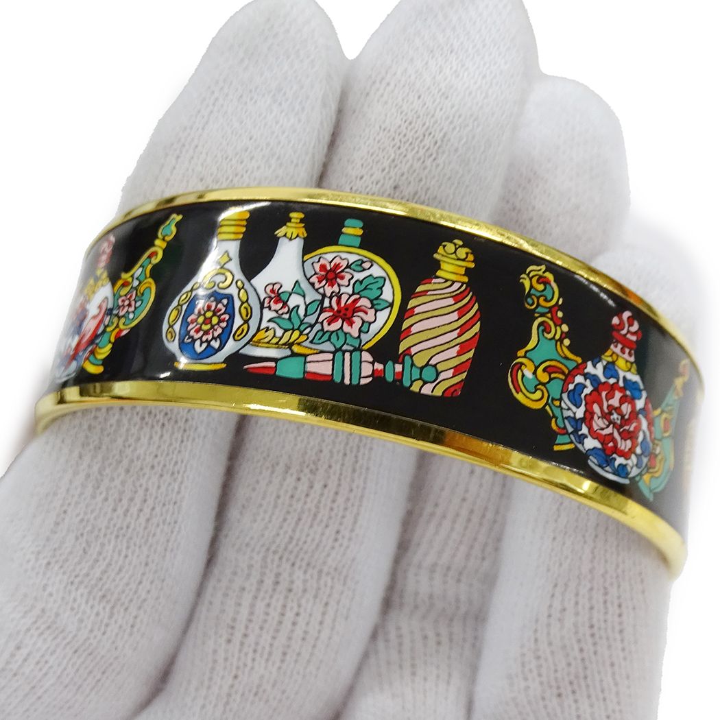 Hermes Bangle Enamel GM Metal Gold Black Multi Jar Cloisonne Bracelet — view 7