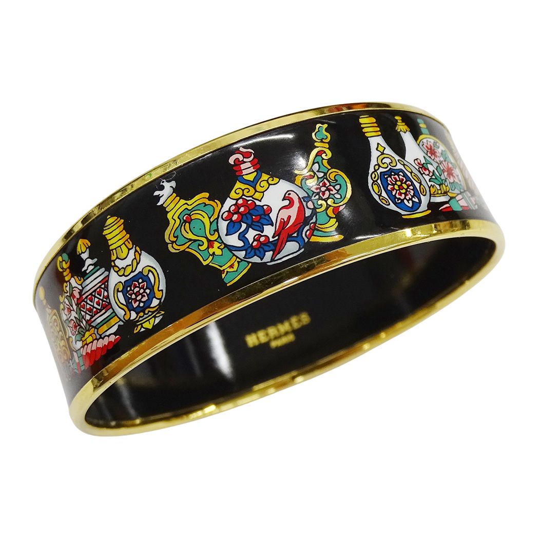 Hermes Bangle Enamel GM Metal Gold Black Multi Jar Cloisonne Bracelet — view 3