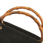 Gucci Vintage Bamboo Handle Handbag Suede 000 Black — view 5