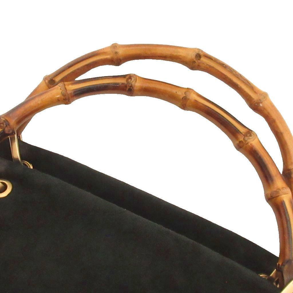 Gucci Vintage Bamboo Handle Handbag Suede 000 Black — view 5