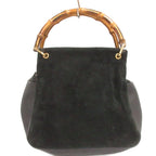 Gucci Vintage Bamboo Handle Handbag Suede 000 Black
