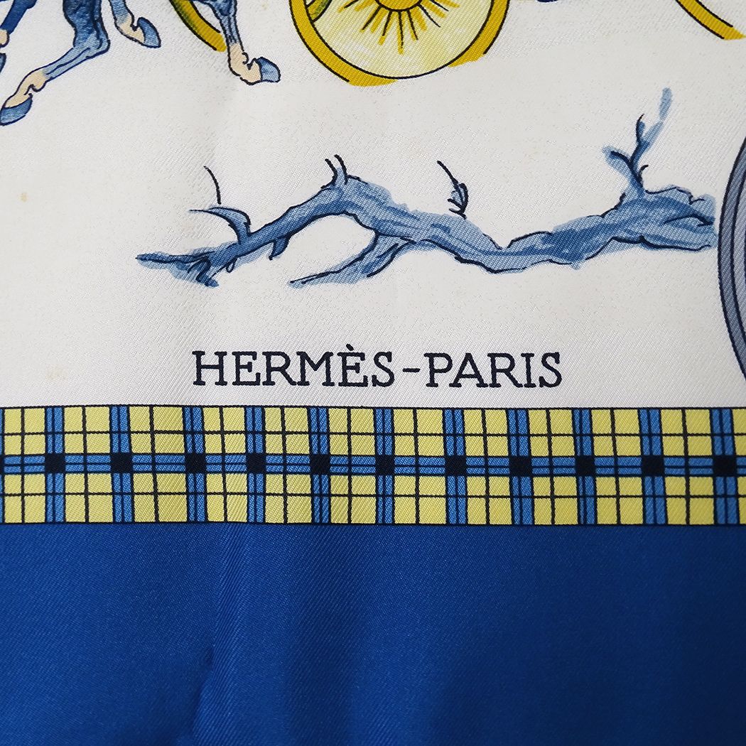 Hermes Scarf Carre 90 L'hiver en Poste Winter Mail Silk Blue — view 5