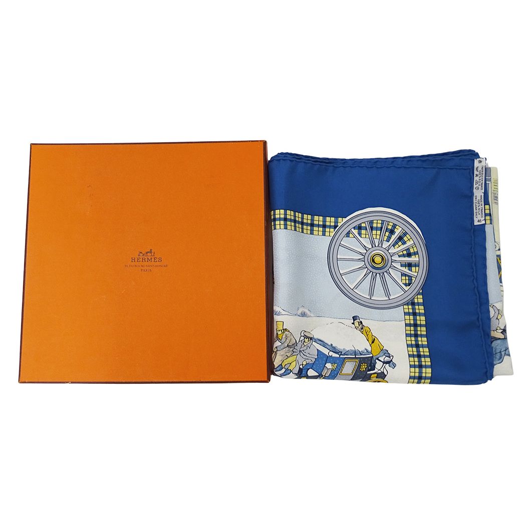 Hermes Scarf Carre 90 L'hiver en Poste Winter Mail Silk Blue — view 8