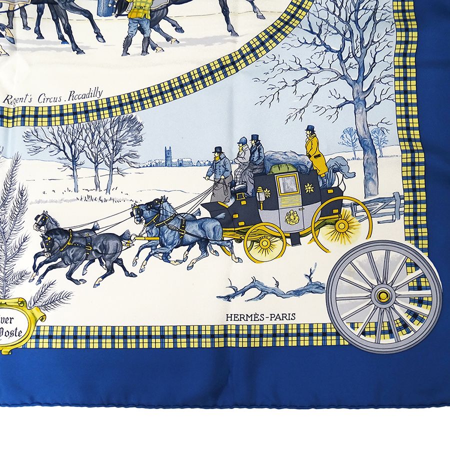 Hermes Scarf Carre 90 L'hiver en Poste Winter Mail Silk Blue — view 4
