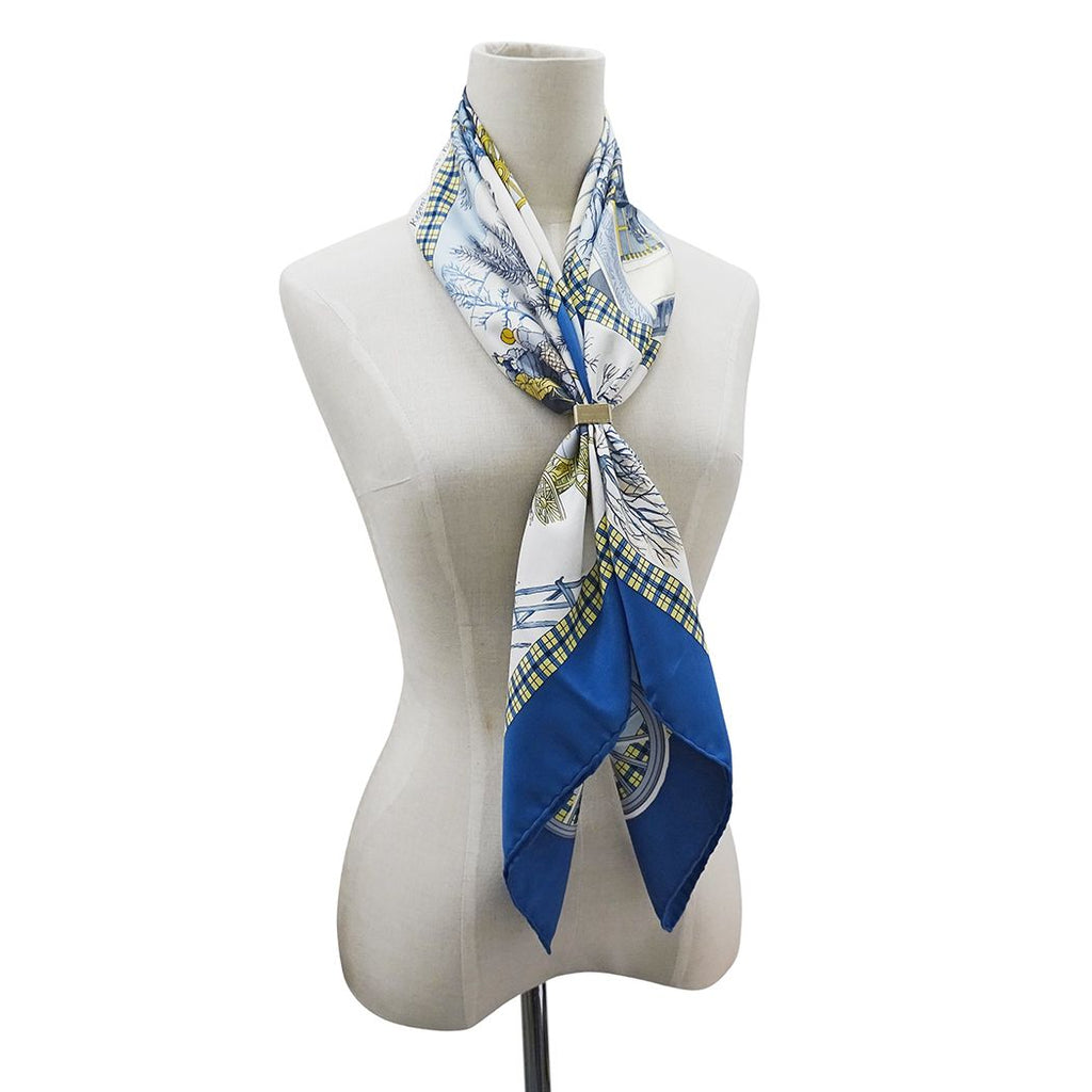 Hermes Scarf Carre 90 L'hiver en Poste Winter Mail Silk Blue — view 7