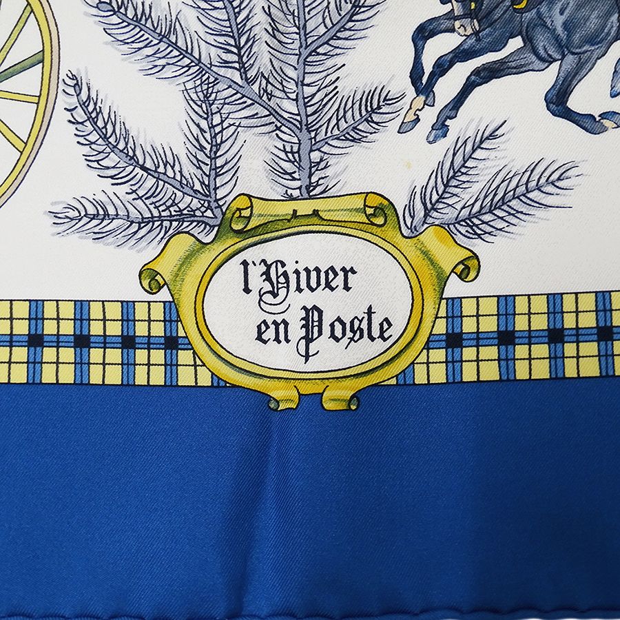 Hermes Scarf Carre 90 L'hiver en Poste Winter Mail Silk Blue — view 3