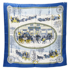 Hermes Scarf Carre 90 L'hiver en Poste Winter Mail Silk Blue
