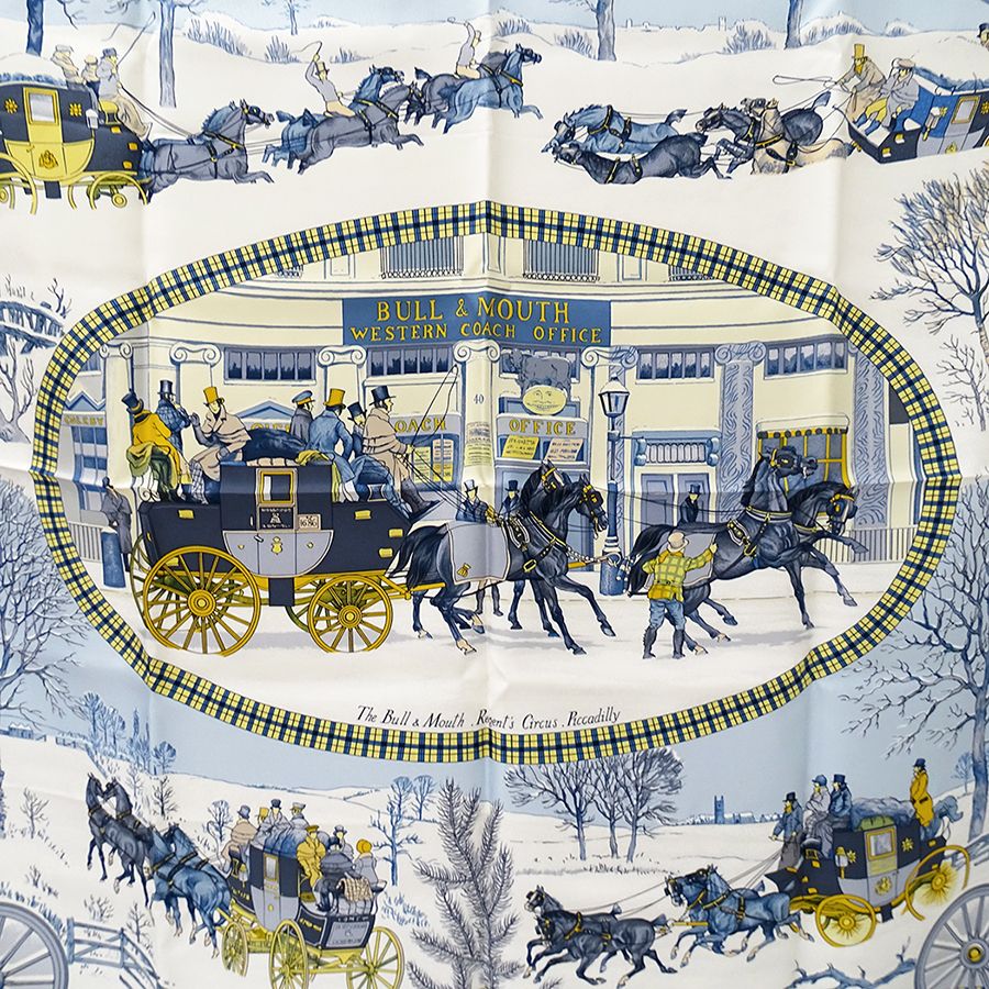 Hermes Scarf Carre 90 L'hiver en Poste Winter Mail Silk Blue — view 2