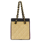 Chanel Quilted Shoulder Bag Straw Beige Pink Gold Chain Small — view 2