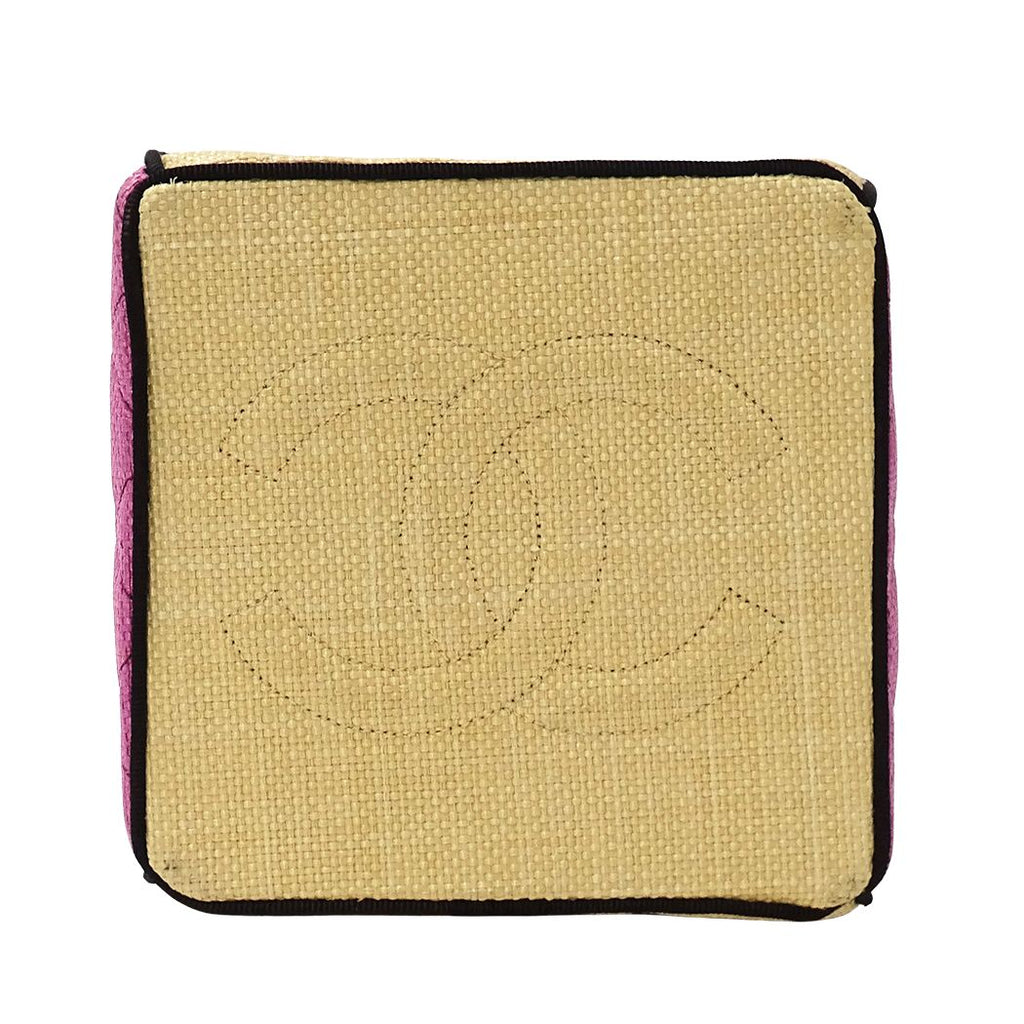 Chanel Quilted Shoulder Bag Straw Beige Pink Gold Chain Small — view 3