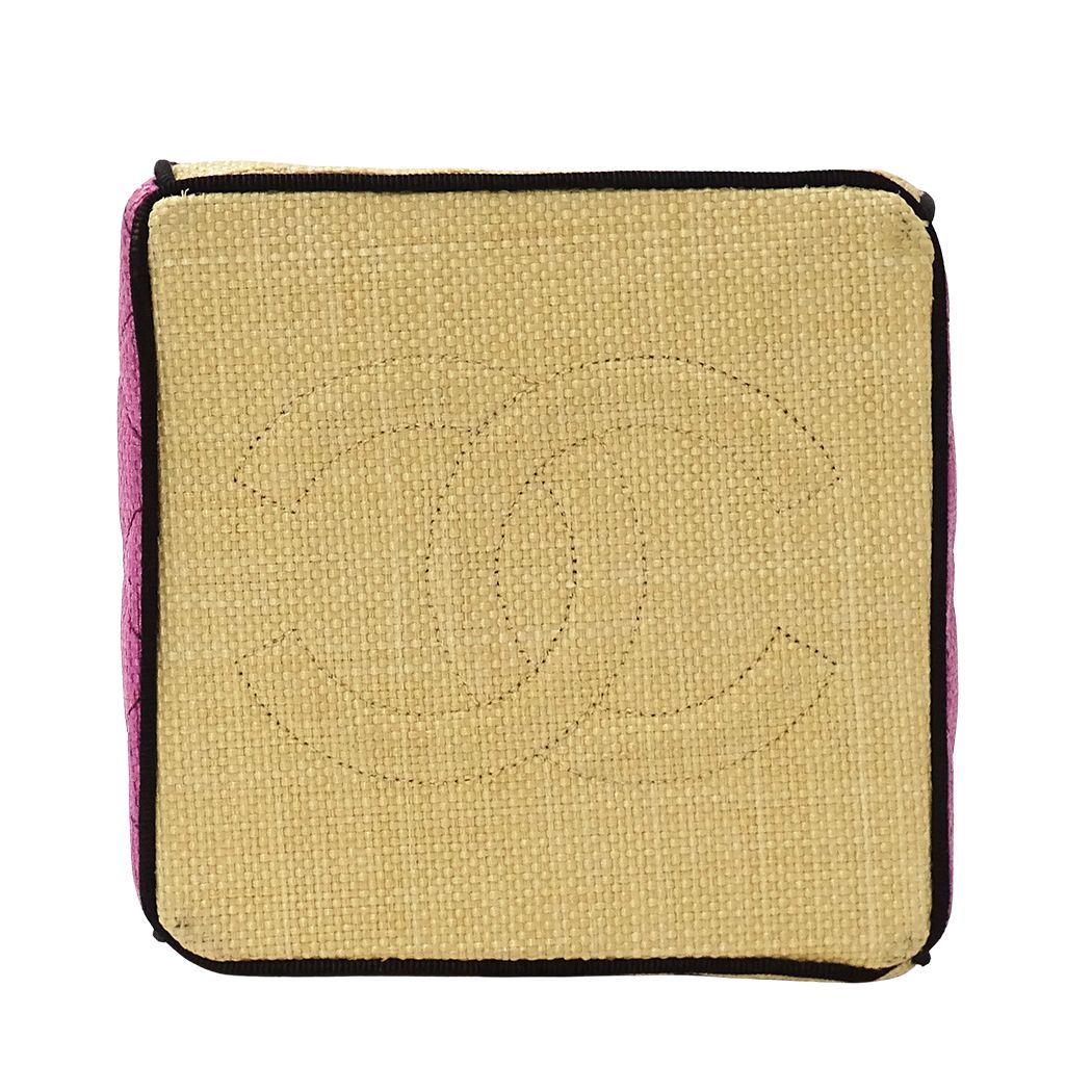 Chanel Quilted Shoulder Bag Straw Beige Pink Gold Chain Small — view 3