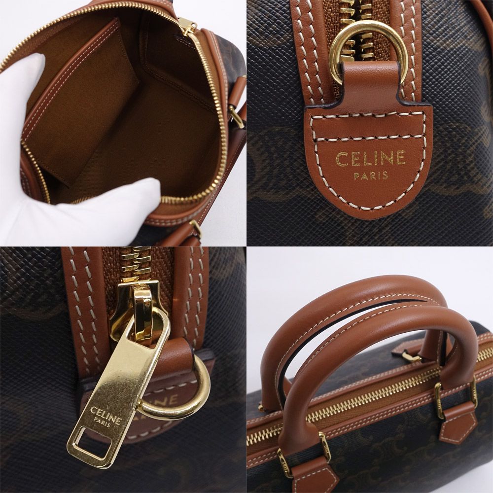 Celine Small Boston Handbag 2-Way Triomphe Canvas Gold — view 6