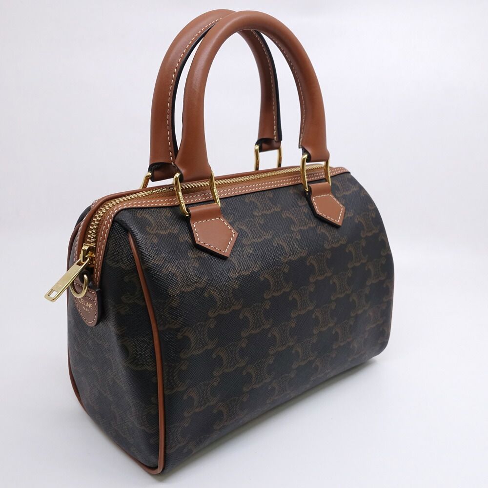 Celine Small Boston Handbag 2-Way Triomphe Canvas Gold — view 2