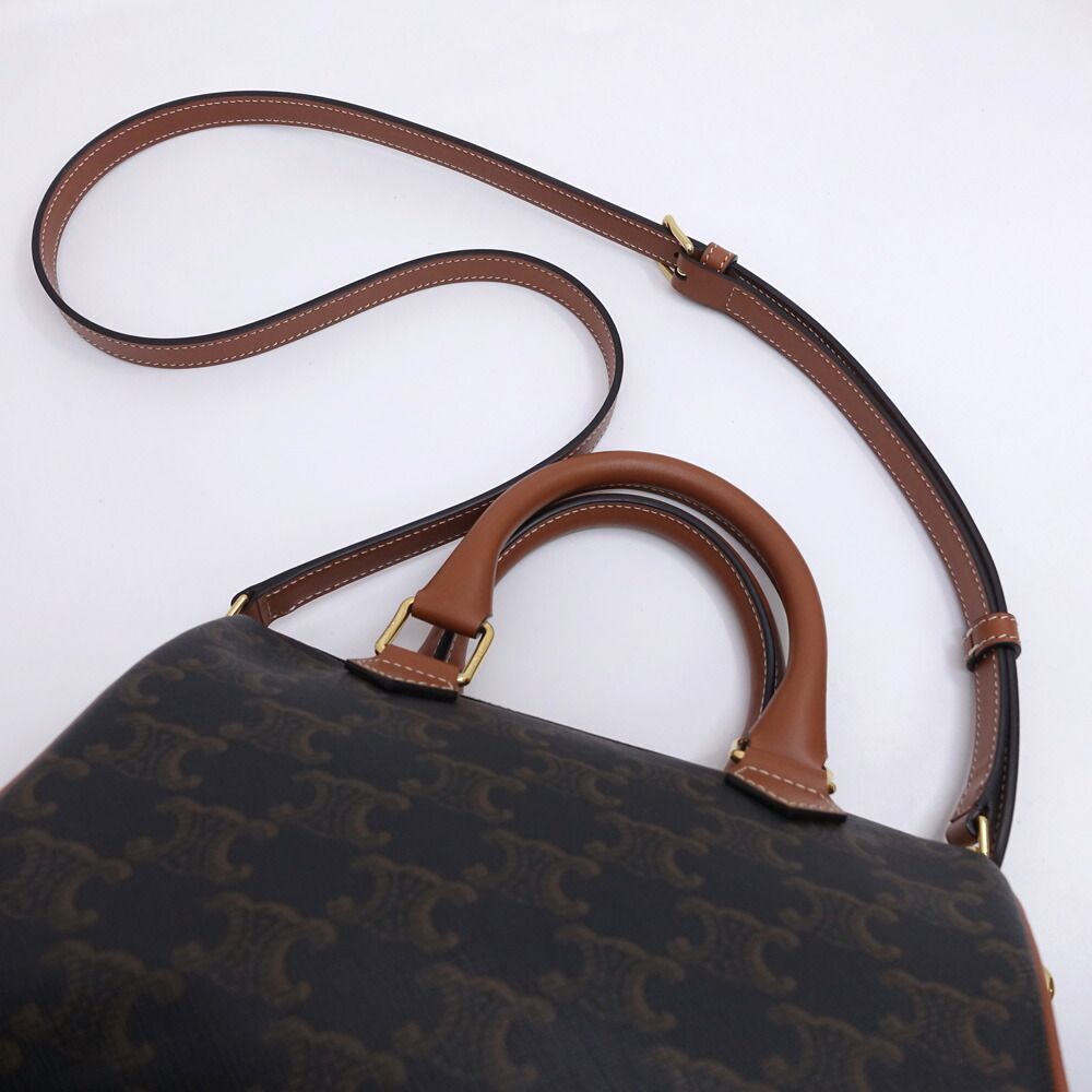 Celine Small Boston Handbag 2-Way Triomphe Canvas Gold — view 7