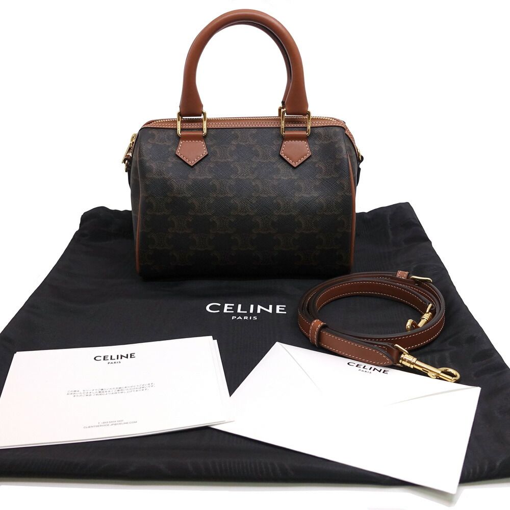 Celine Small Boston Handbag 2-Way Triomphe Canvas Gold — view 9