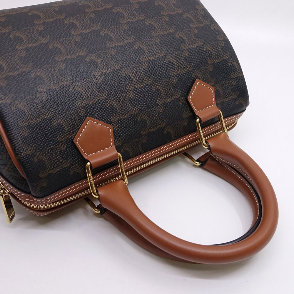 Celine Small Boston Handbag 2-Way Triomphe Canvas Gold — view 3