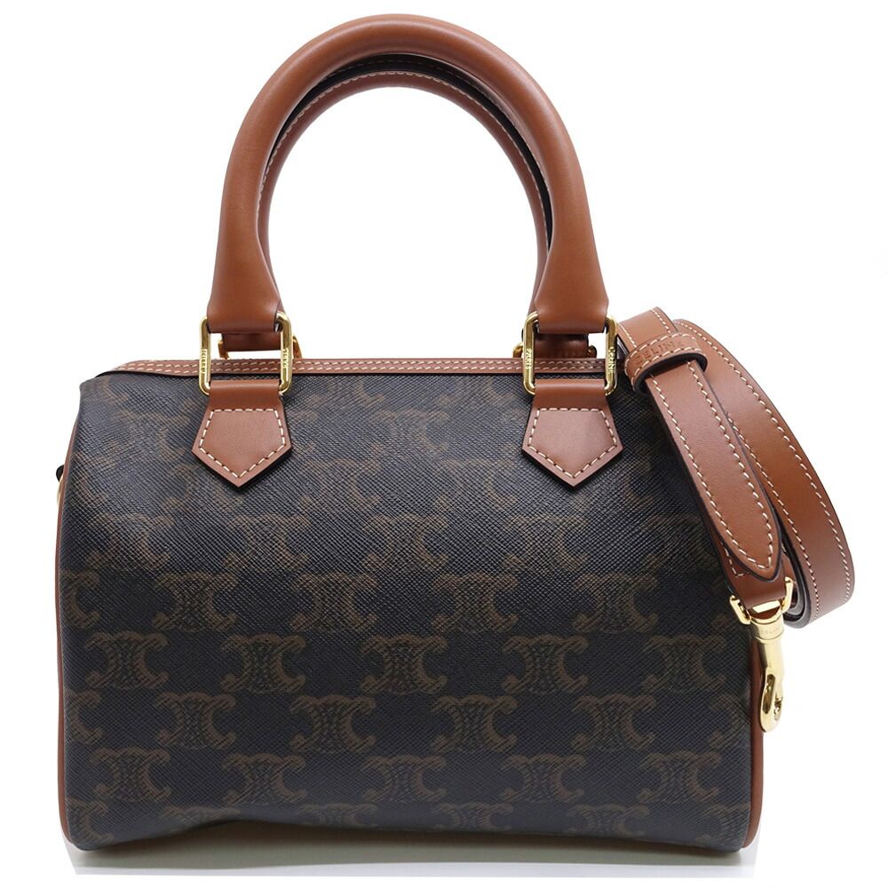Celine Small Boston Handbag 2-Way Triomphe Canvas Gold