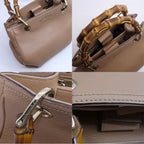 Gucci Bamboo Handbag 2-Way Beige Gold Floral Pattern — view 8
