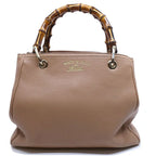 Gucci Bamboo Handbag 2-Way Beige Gold Floral Pattern