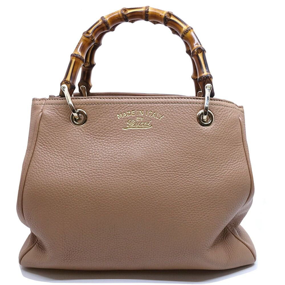 Gucci Bamboo Handbag 2-Way Beige Gold Floral Pattern