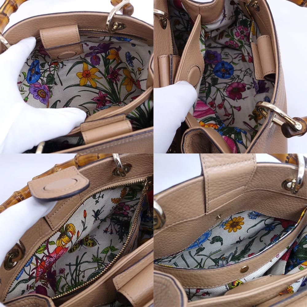 Gucci Bamboo Handbag 2-Way Beige Gold Floral Pattern — view 6