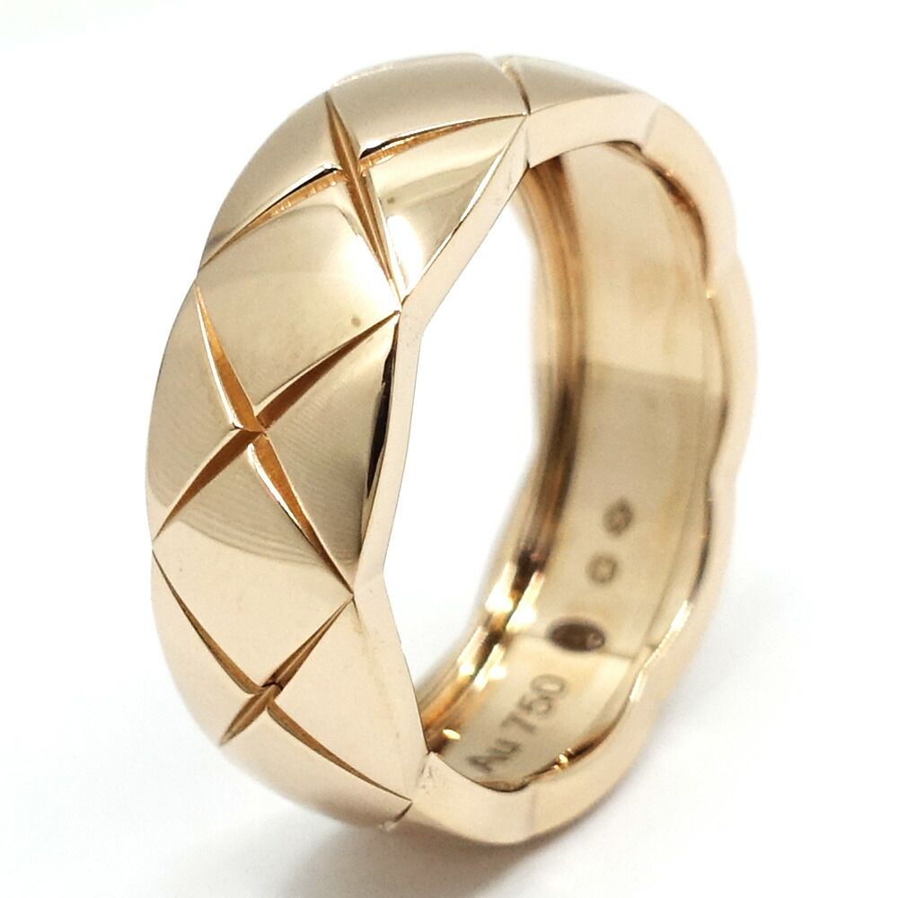 Chanel 18k Pink Gold Coco Crush Ring Quilted Beige — view 2