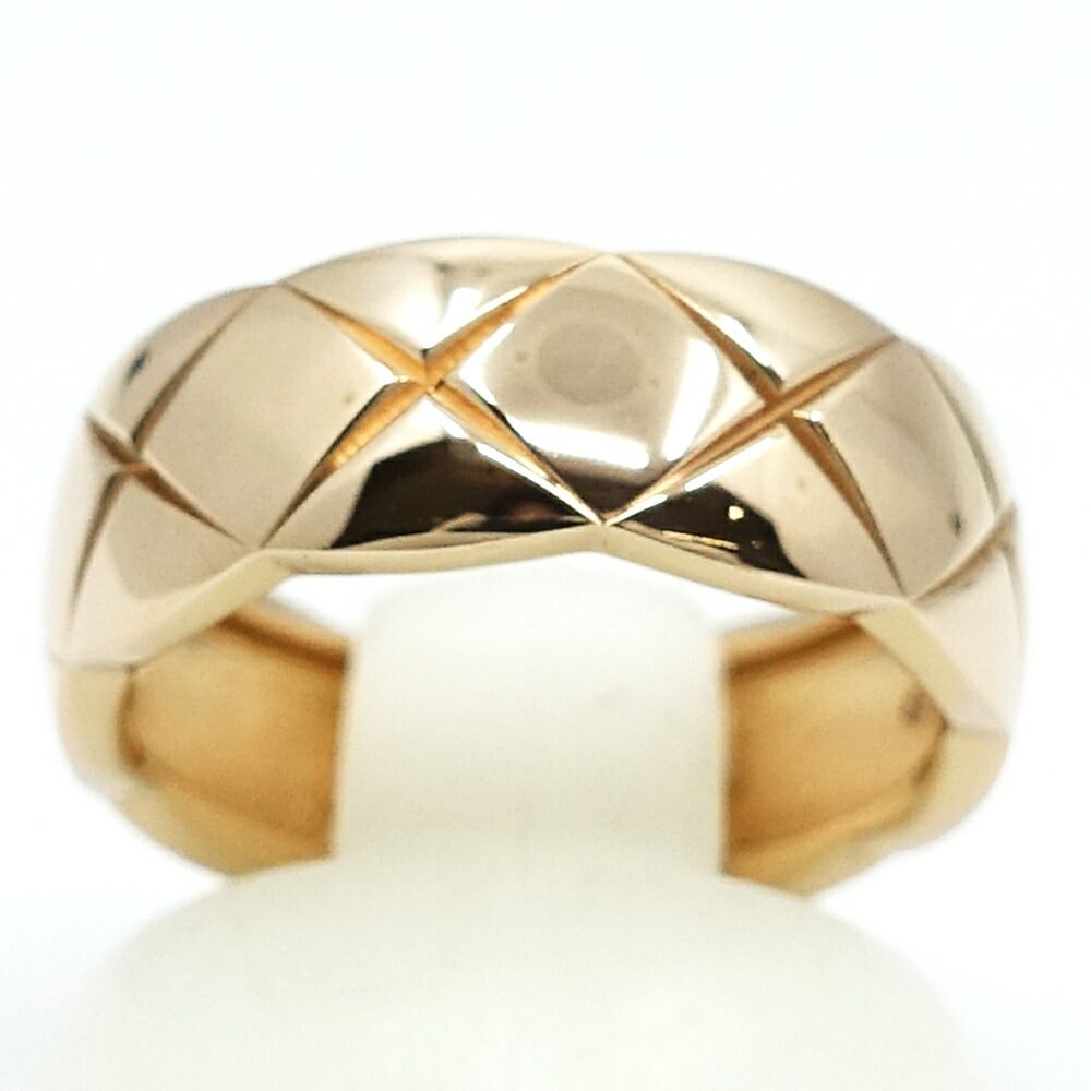 Chanel 18k Pink Gold Coco Crush Ring Quilted Beige — view 4
