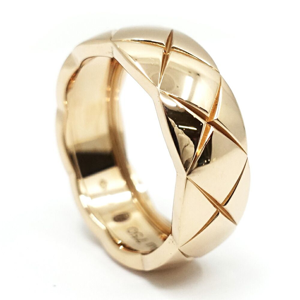 Chanel 18k Pink Gold Coco Crush Ring Quilted Beige — view 3